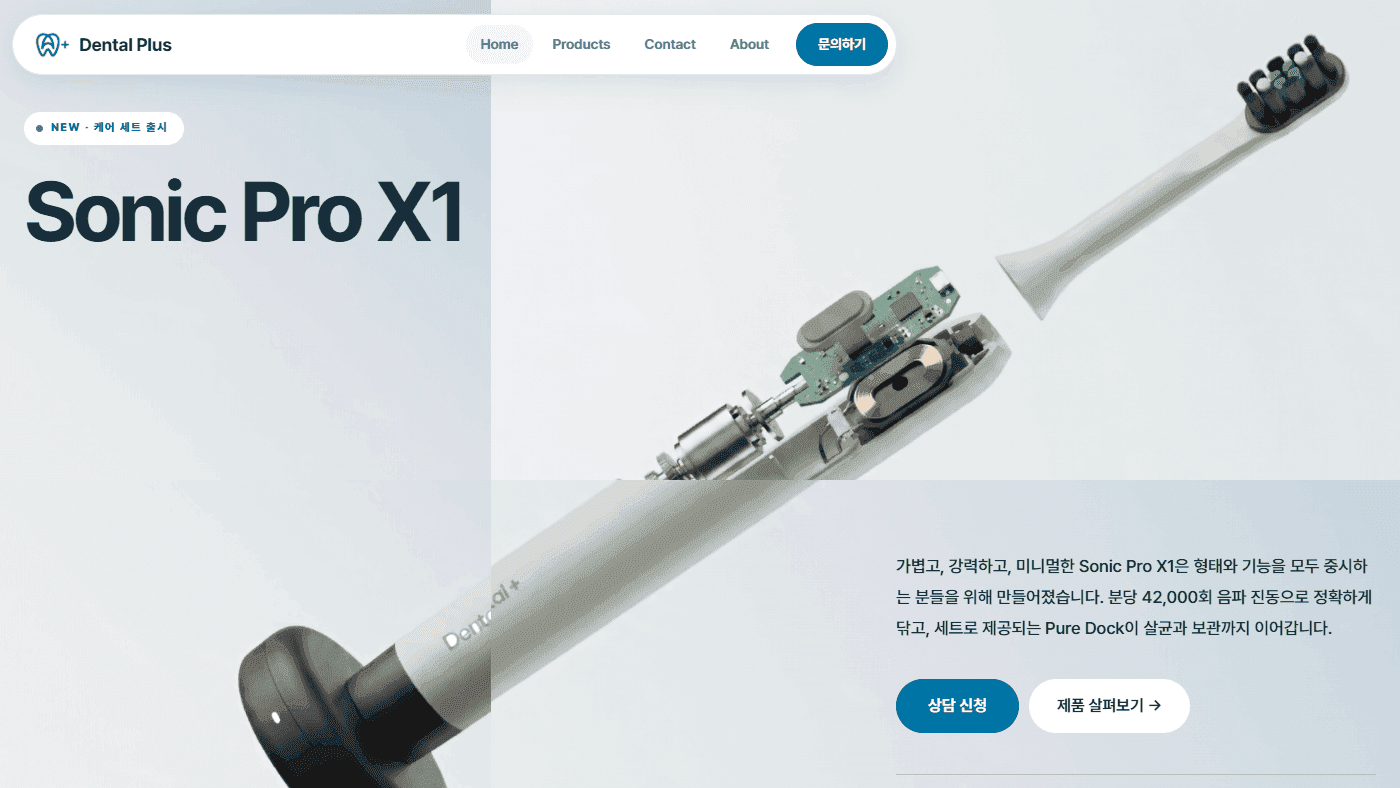 Dental Plus 홈페이지 PC 화면